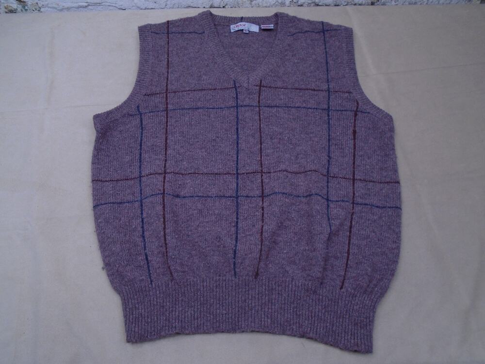 Vintage 90s Mens Wool Blend Sweater Vest V Neck Grandpa Geometric Striped Size L